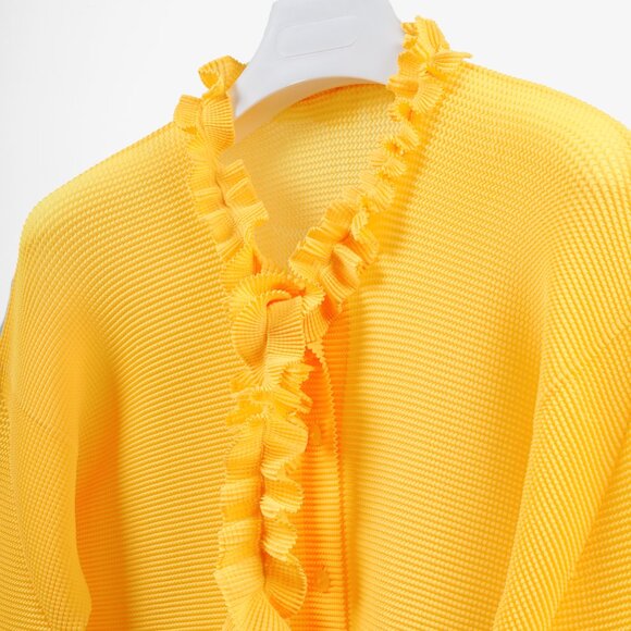 Issey Miyake Bright Yellow Pleat Ruffle Tie Cardigan - Picture 3 of 10